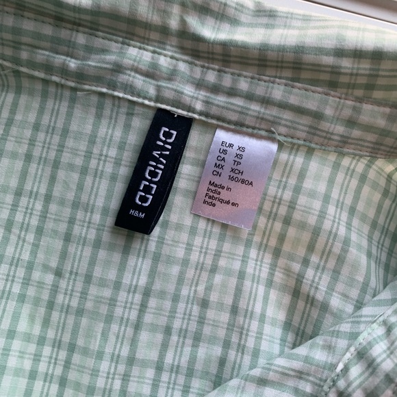 H&M Cropped Checkered Green and White Long-sleeve Top - Picture 2 of 3